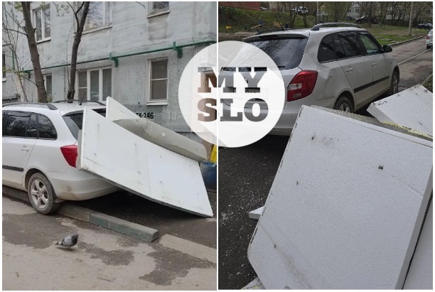 «Хорошо, что никого не убило»: в Туле с восьмого этажа на машину рухнули куски утеплителя