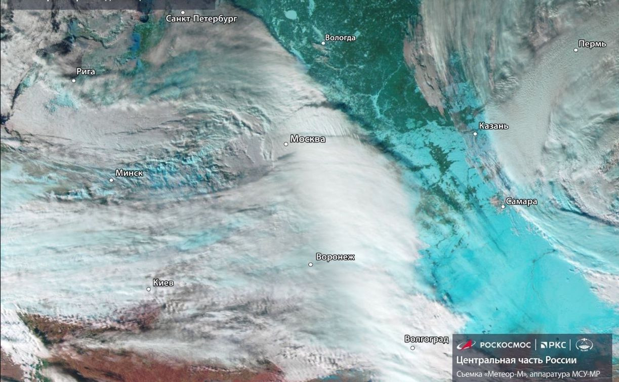 Роскосмос показал, как выглядел со спутника накрывший Тулу циклон «‎Ольга»