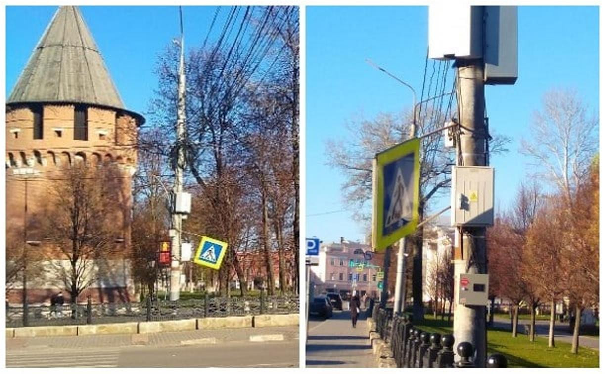 Туляки обнаружили возле кремля новый арт-объект «На чем болтается знак»