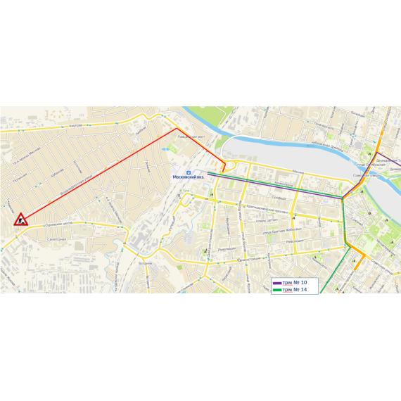 В Туле на неделю изменится схема движения трамваев № 10 и 14