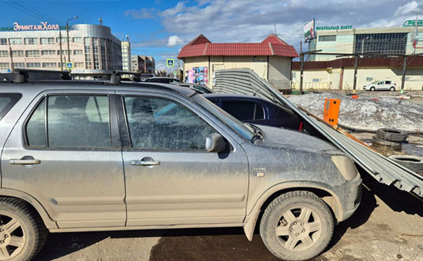 В Туле из-за сильного ветра забор упал на автомобиль 