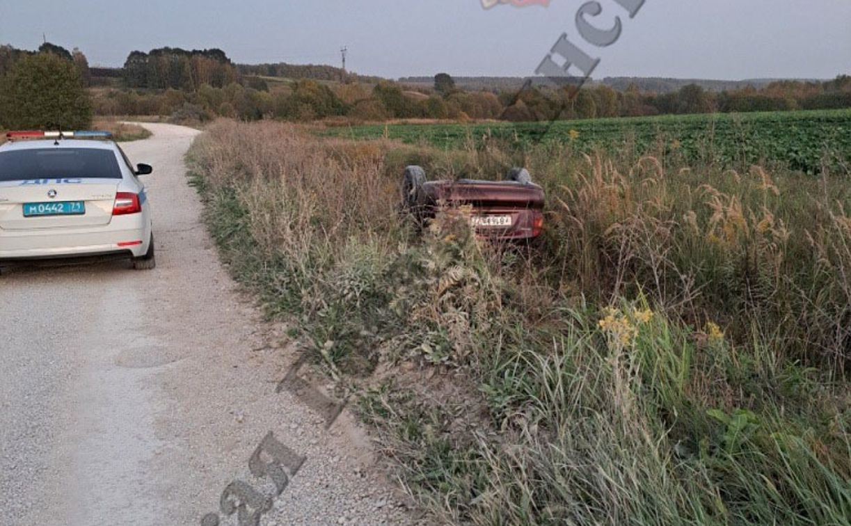 В тульской деревне Chevrolet опрокинулся в поле