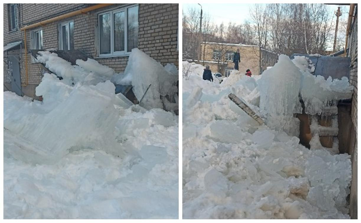 «Успокойтесь, дед живой»: в Щекино рухнувшая глыба льда проломила крышу подвала