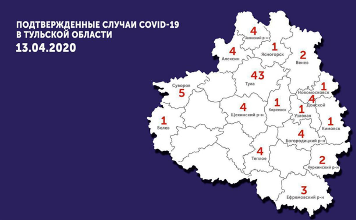 Подтвержденные случаи коронавируса в Тульской области: актуальная карта на 13 апреля