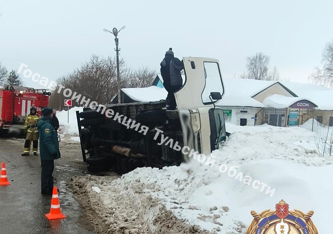 В Заокском районе грузовик вылетел в кювет из-за детей на дороге 
