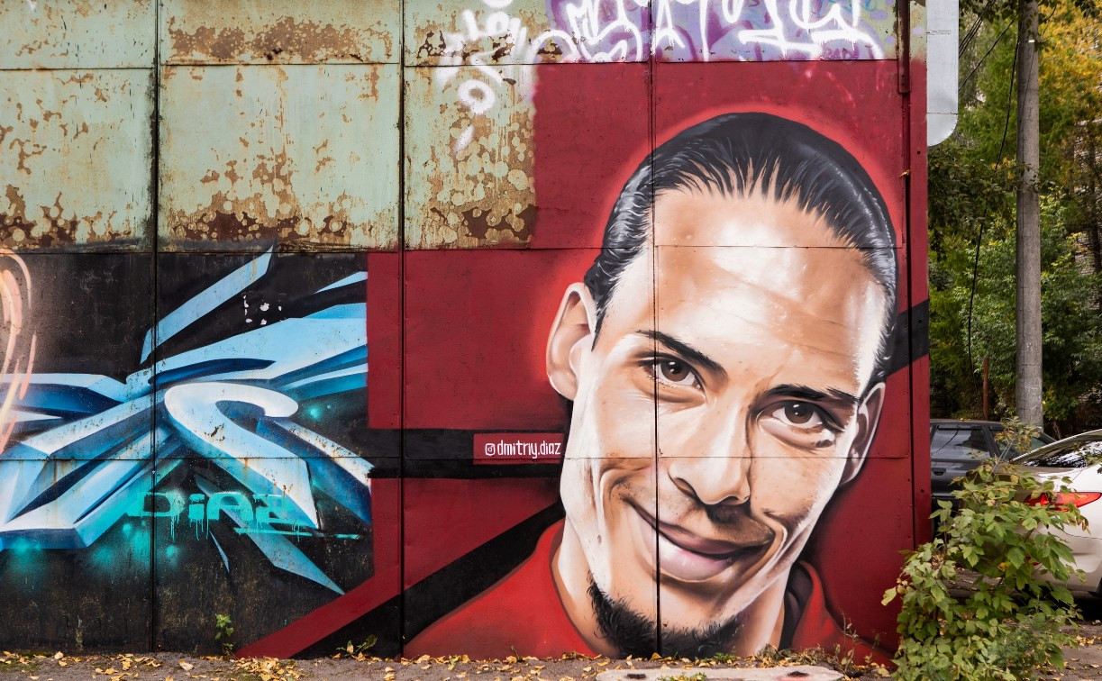 Тульский художник нарисовал на гараже огромный портрет футболиста ван Дейка