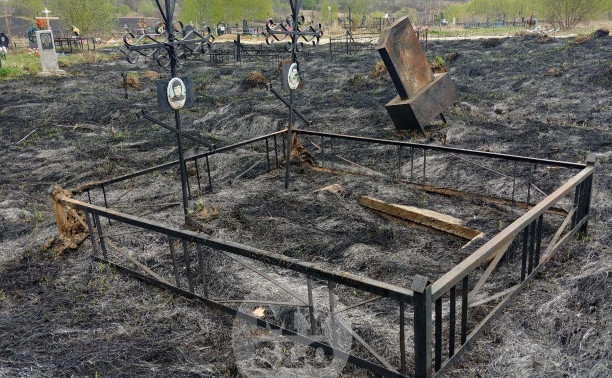 Пожар на кладбище в Тульской области: подробности и фоторепортаж