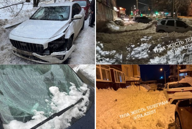 Опасное потепление: за сутки снег с крыш повредил несколько автомобилей в Туле 