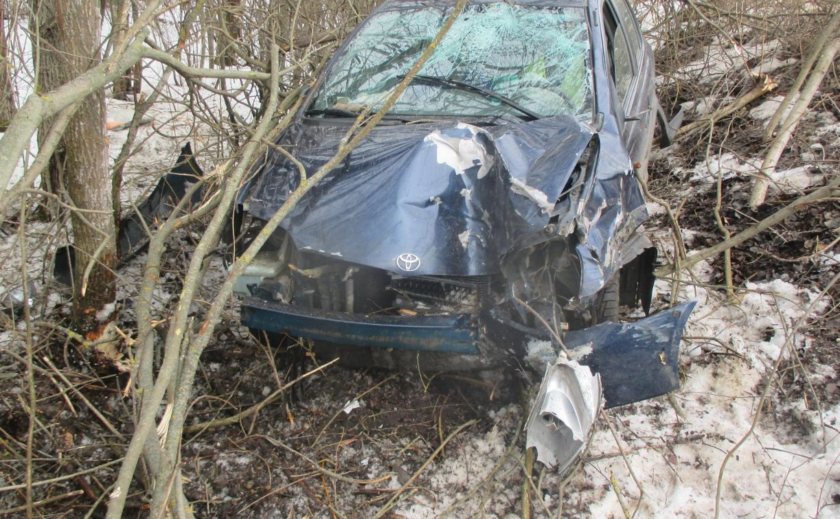 В Кимовском районе Toyota вылетела в кювет и врезалась в дерево