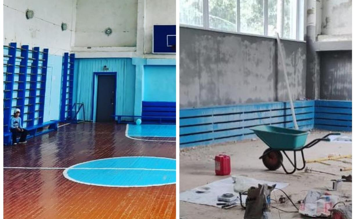 Волонтеры ремонтируют спортзал в одной из школ Тульской области
