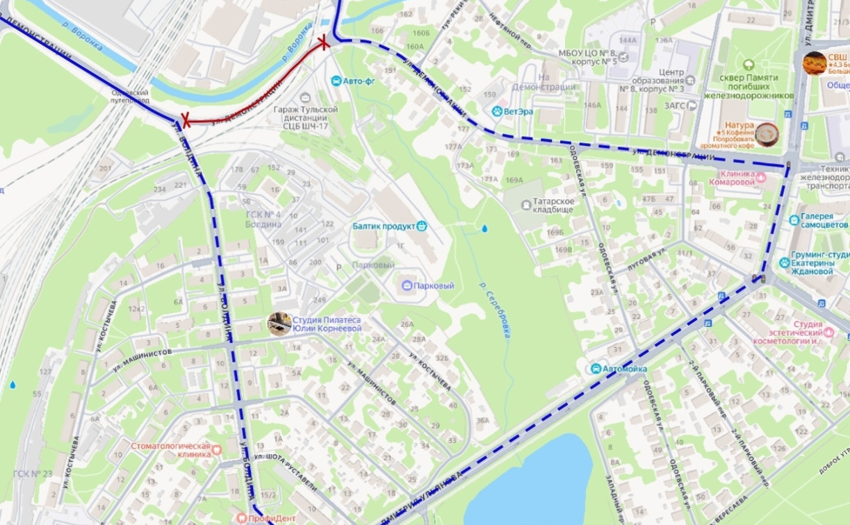 С 16 апреля часть улицы Демонстрации в Туле будут перекрывать по ночам