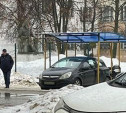 В Новомосковске Opel въехал задом в автобусную остановку и «присел» на лавочку