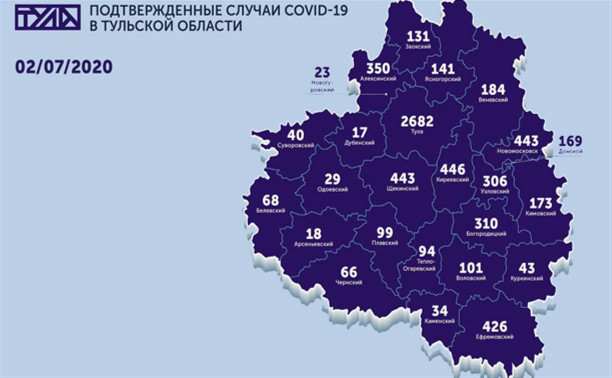 Названы самые зараженные COVID-19 города Тульской области: карта на 2 июля