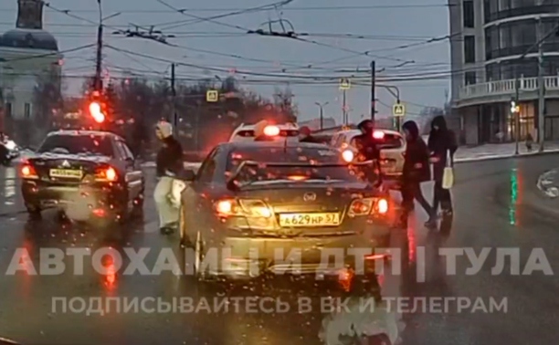 В Туле водитель снял на видео «межвидовую борьбу за место у светофора»