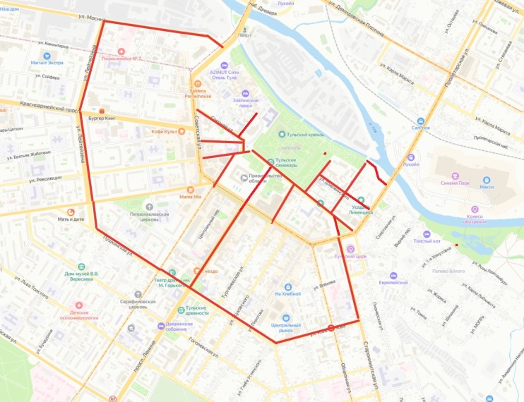 В центре Тулы 1, 3 и 5 мая ограничат движение транспорта