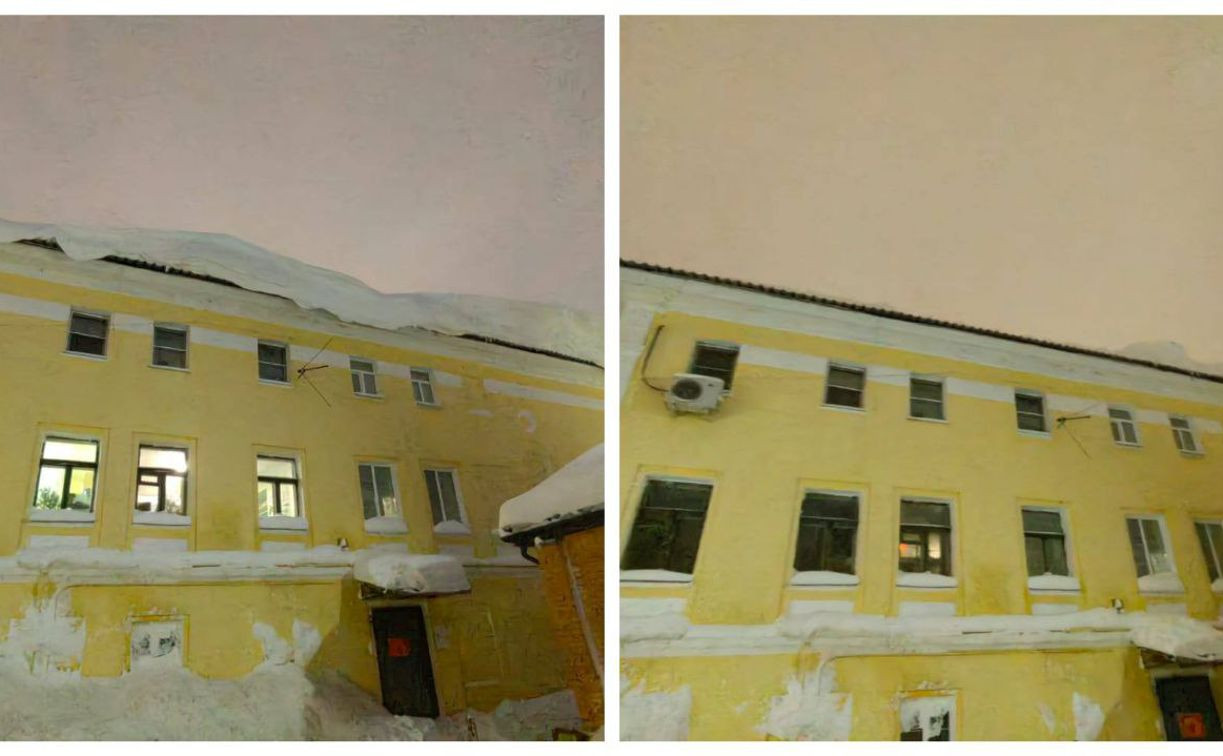 УК отчиталась об уборке снежной лавины с крыши дома в Туле фотографией со снегом