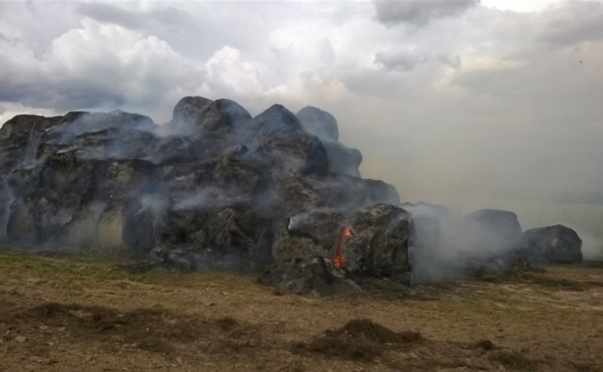 В Белевском районе загорелись рулоны сена
