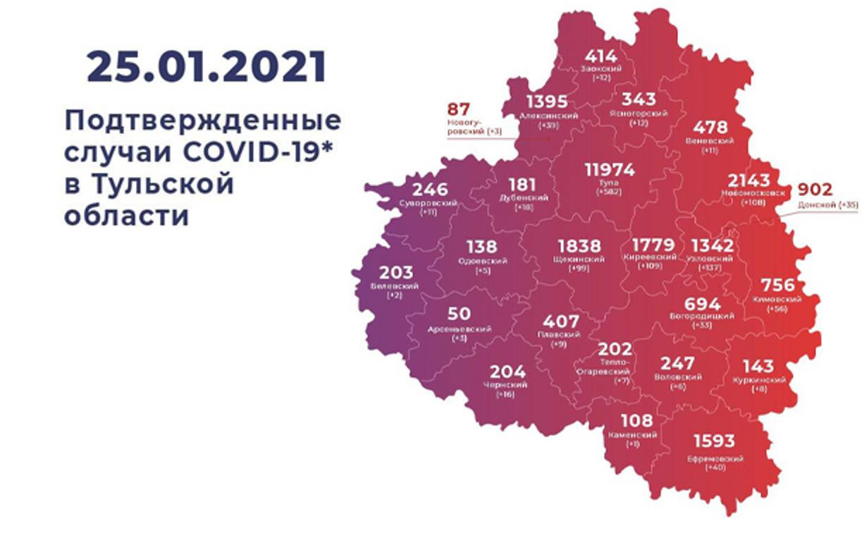 Где в Тульской области за неделю больше всего заражений ковидом: карта на 25 января