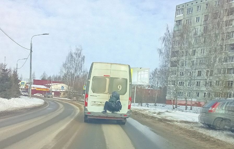 Щекинцы заметили на улицах города «зацепера», катающегося на маршрутках