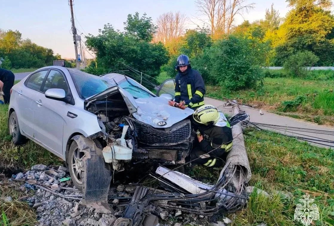 В Новомосковске женщина за рулем Kia врезалась в столб
