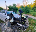 В Новомосковске женщина за рулем Kia врезалась в столб