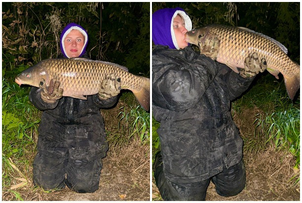 «Поймаю трофейную рыбу — сразу поцелую!»: тулячка вытащила из Упы огромного карпа