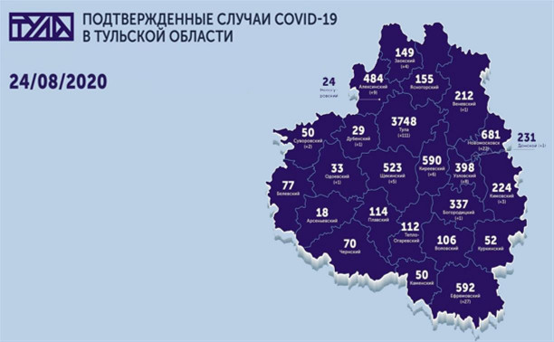 В каких городах и сёлах Тульской области есть COVID-19: карта на 24 августа