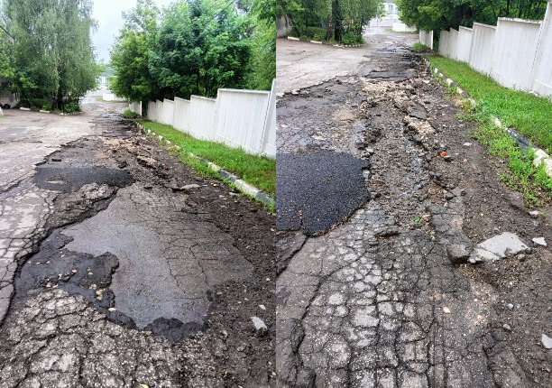 В Туле ливень смыл асфальт на улице Филимоновской 