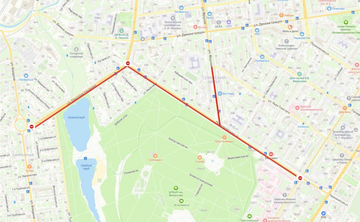 В Туле 24 мая ограничат движение транспорта в Советском округе