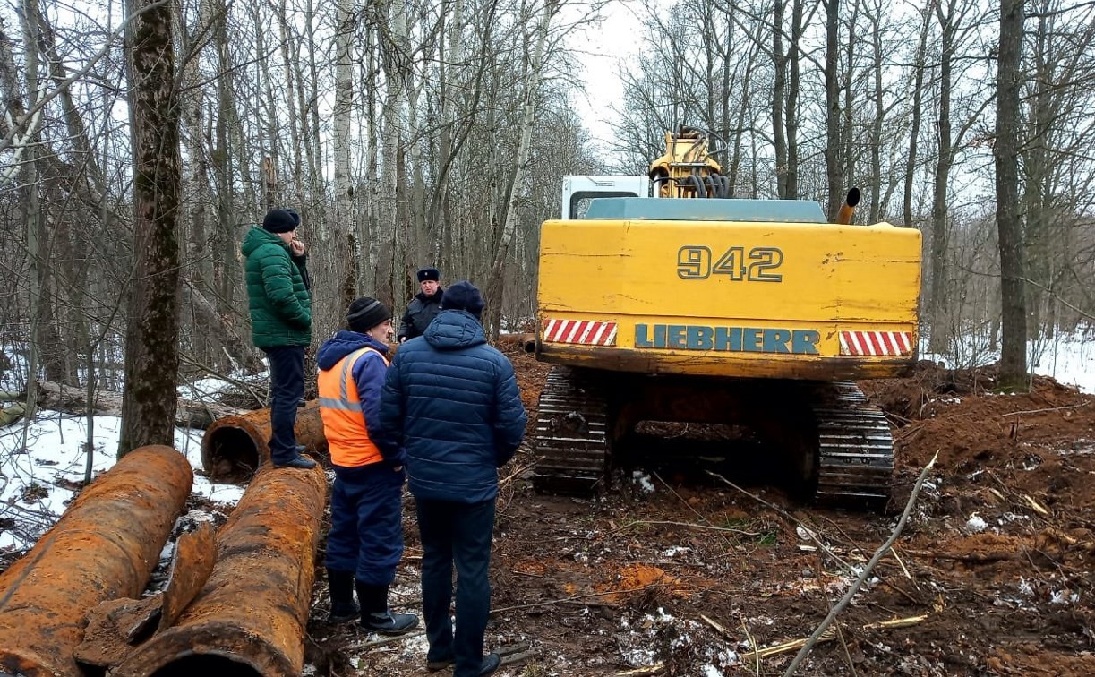 В тульском лесу задержана спецтехника: неизвестные пытались выкопать трубы водоснабжения