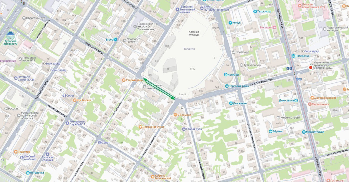 В Туле с 19 декабря запустят движение по улице Пушкинской 