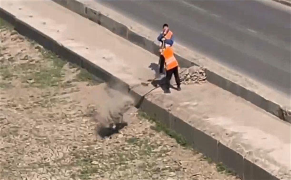 В Туле рабочих застали за «инновационной» уборкой смёта: видео