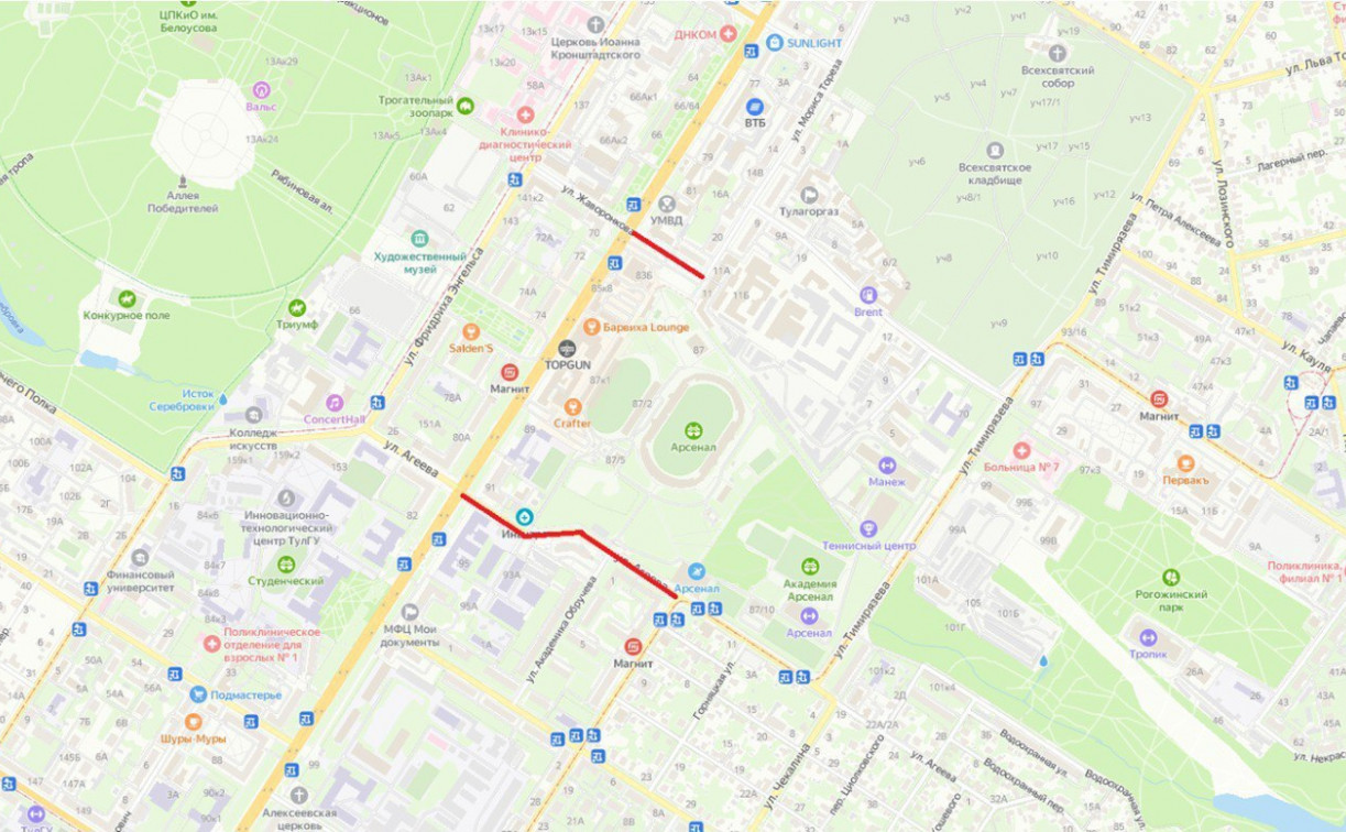 В Туле 25 июля на Жаворонкова и Агеева ограничат движение транспорта 