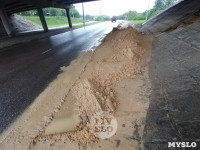 Под Рязанским путепроводом в Туле вымыло тонну песка из откоса, Фото: 2