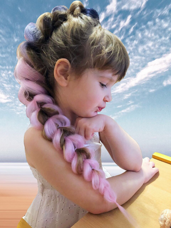 Крошка Лиза с любимой объемной косой + вплетение из искусственных волос 