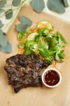 Мясо козленка на кости, приготовленное на углях в пряных травах, с легким салатом "Берендей" и аджикой, Фото: 22