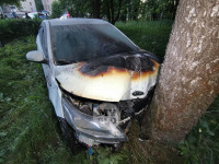 Авто протаранила забор Пролетарского парка и загорелась: водителю во время движения стало плохо, Фото: 11