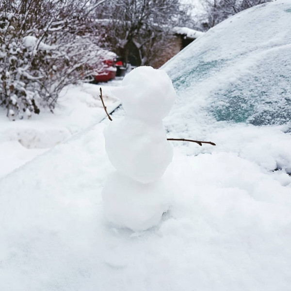 Чтоб нескучно было чистить машину от снега, на капот поселили вот такого снеговичка! ☃️