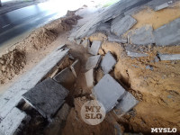Под Рязанским путепроводом в Туле вымыло тонну песка из откоса, Фото: 12